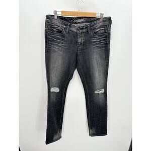 Express Black Wash Stella Skinny Denim Jeans Distressed Mid Rise Women Size 10